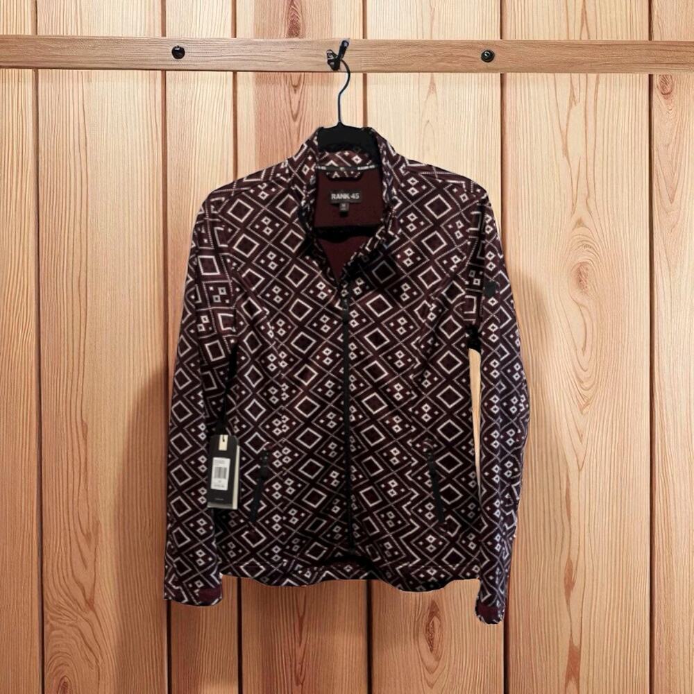 Rank 45 Womens M Southwestern Shacket Aztec Burgundy Full Zip Jacket Pockets NWT